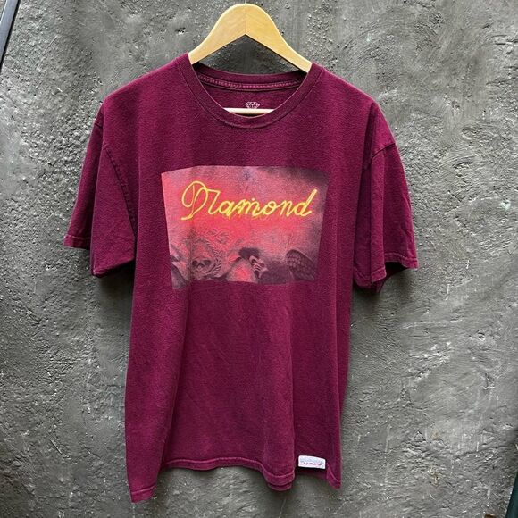 DIAMOND SUPPLY CO BURGUNDY T-SHIRT MAROON TEE NEON SIGN SIZE L - Picture 3 of 8